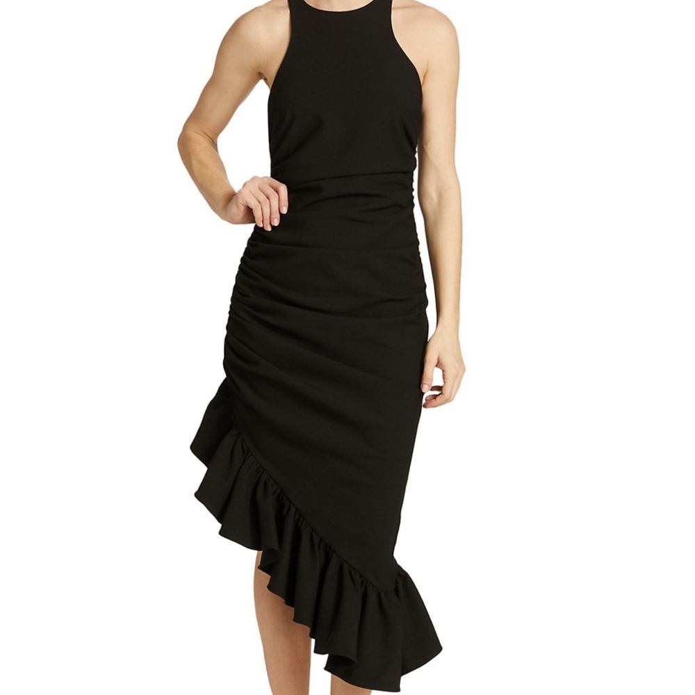 Cinq à Sept Willa ruffle midi dress. Size 4. all black.  NWT.